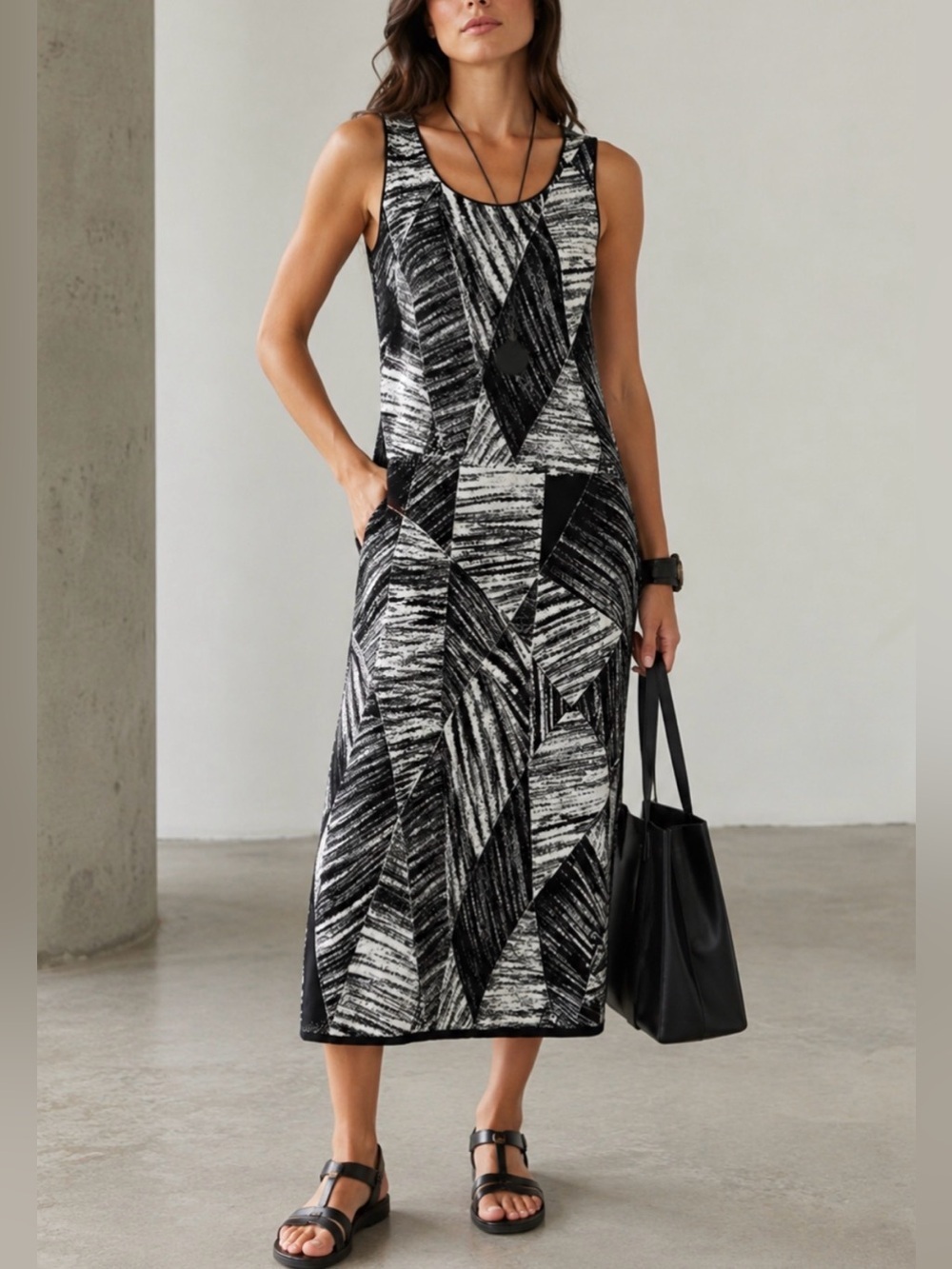 Sarah Pacini Bicolor Jacquard Knitted Maxi Dress - Picture 1 of 11
